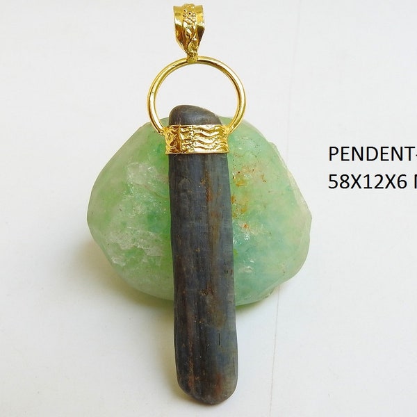 Blue Kyanite Natural Rough Stick Pendent,Blade,Minerals,Crystal Healing,Golden Polished,Brass,Personalized Gift,One Of A Kind,Jewelry CAB-7