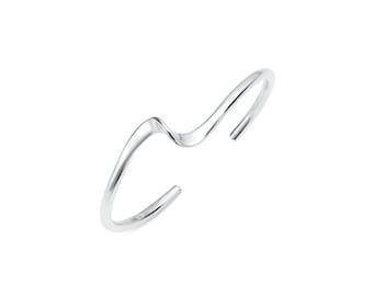 925 Sterling Silver Bangle, Wave Bangle. 7 Inch Wide Surf