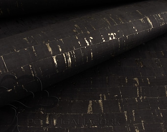 SUBERISE Cortiça Couro Preto Natural com Ouro 50x140 cm - tecido de cortiça ecológico de Portugal, perfeito para costurar bolsas e artesanato DIY