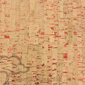 SUBERISE Cork Leather Natural with red 50x70 cm - eco-friendly cork fabric from Portugal, perfect for sewing handbags and DIY handcrafts