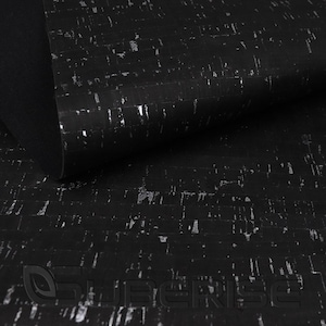 SUBERISE Cork Leather Natural black with silver 50x140 cm - eco-friendly cork fabric from Portugal, perfect for sewing bags and handcrafts