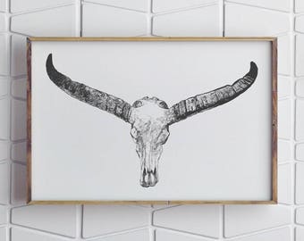 Arte de cuerno largo imprimible, impresión longhorn, arte contemporáneo, arte contemporáneo de la pared, decoración rústica del hogar, decoración de la pared rústica, decoración moderna del hogar