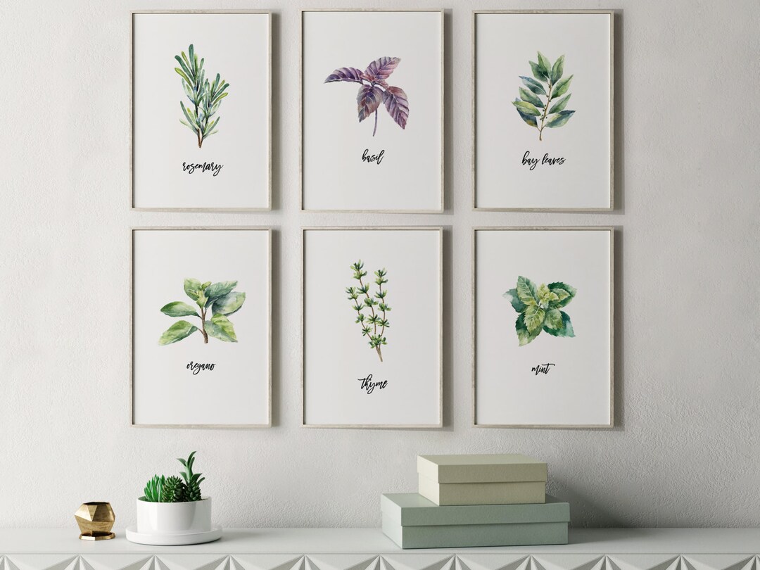 Printable Herb Prints, Kitchen Decor, Botanical Print Set, Unique ...