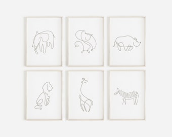 Safari Nursery Decor, Animal Line Art Drawing Stampabile, Printable Nursery Wall Art, Printable Boy Room Decor Nursery Wall Art for a Girl
