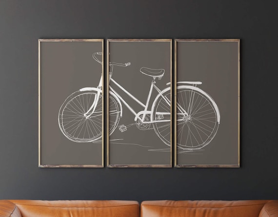Art de bicyclette imprimable, art de mur de bicyclette, triptyque