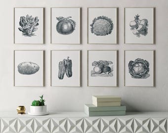 Printable Signs, Vegetable Print Wall Art, Vintage Vegetable Prints, Vintage Kitchen Decor, Vintage Kitchen Prints, Printable Kitchen Art