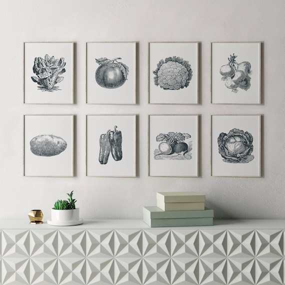 Printable Signs, Vegetable Print Wall Art, Vintage Vegetable Prints, Vintage Kitchen Decor, Vintage Kitchen Prints, Printable Kitchen Art