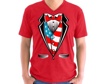 Tuxedo American Flag Youth Kids T shirt Tops USA Patriotic Tuxedo
