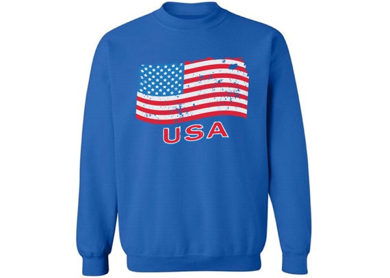 Vizor American Flag Distressed Off Shoulder Sweatshirt USA Oversized Sweater