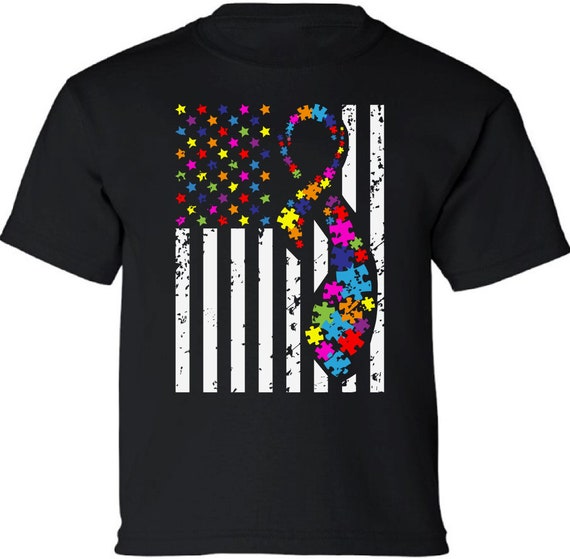 Vizor Autism Flag Off Shoulder Sweatshirt Autism Awareness USA Flag Sweater