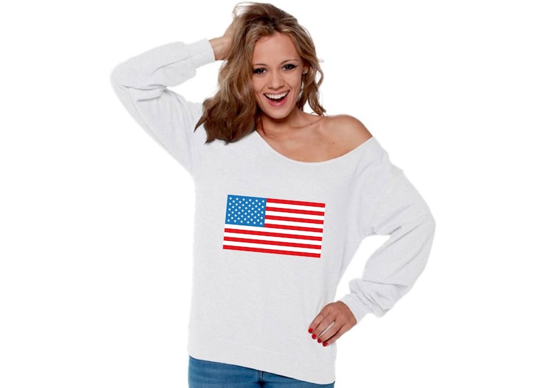 USA Flag Off the Shoulder Shirt for Women Off Shoulder Oversized Sweatshirt American Flag Patriotic 4th of July Gift Stars and Stripes