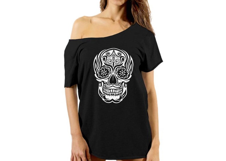 Skull With Crossbones V-Neck T-Shirt Sugar Skull Calavera Tee
