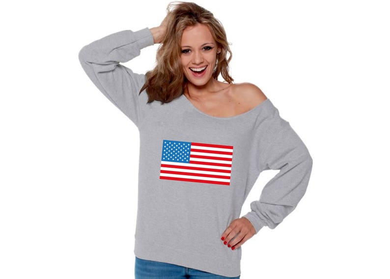 USA Flag Off the Shoulder Shirt for Women Off Shoulder Oversized Sweatshirt American Flag Patriotic 4th of July Gift Stars and Stripes