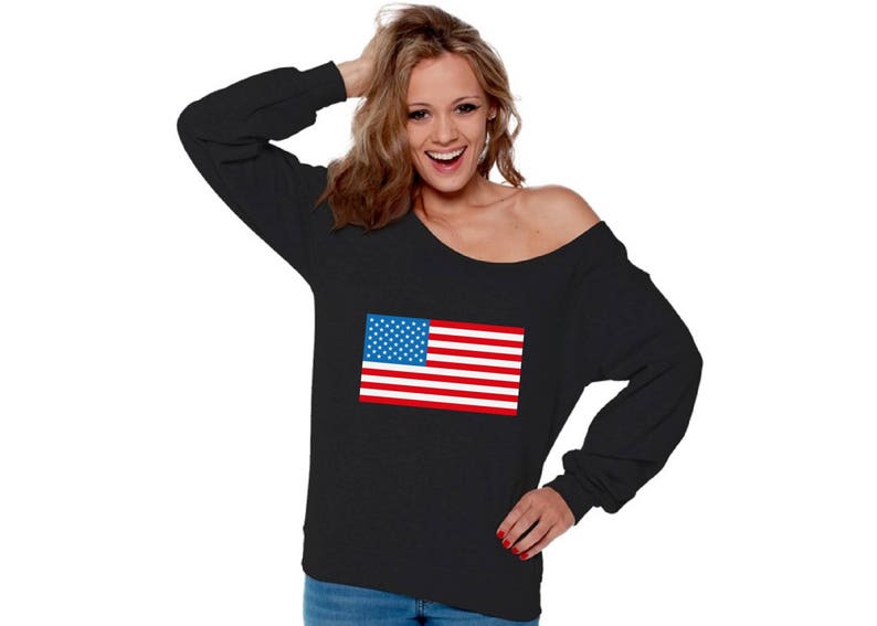 USA Flag Off the Shoulder Shirt for Women Off Shoulder Oversized Sweatshirt American Flag Patriotic 4th of July Gift Stars and Stripes