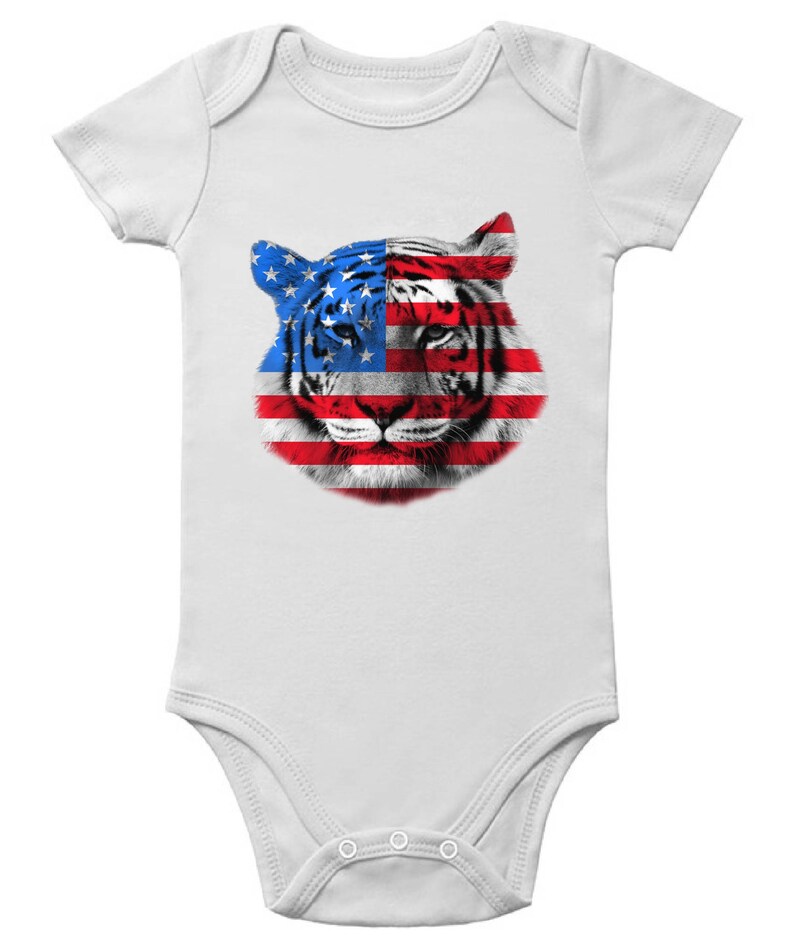 USA Flag Tiger Bodysuits Baby Short Sleeve One Piece Tops Independence Day Gift 4th of July Tiger Patriotic