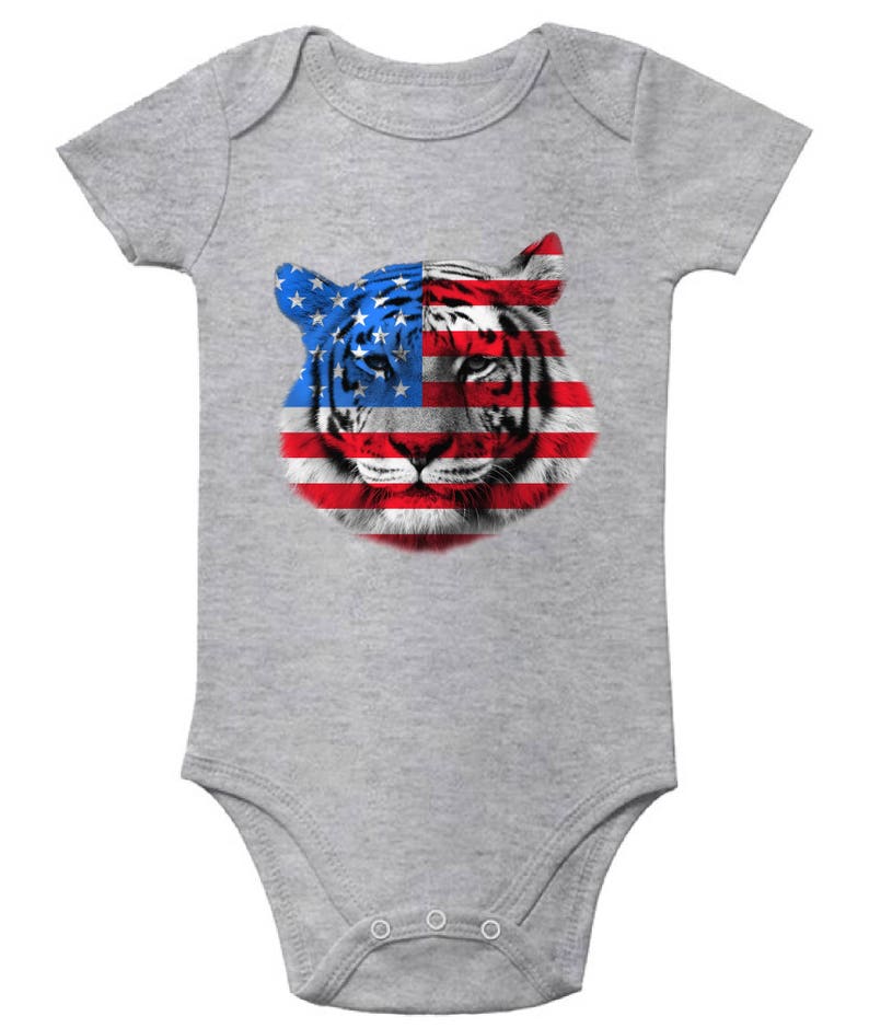 USA Flag Tiger Bodysuits Baby Short Sleeve One Piece Tops Independence Day Gift 4th of July Tiger Patriotic
