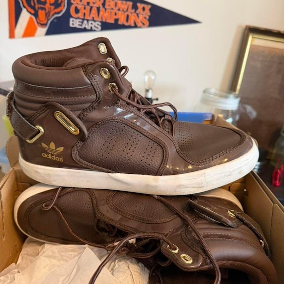 Adidas High Top Brown Leather Sneakers Size 10