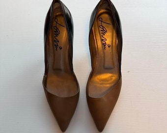 Lanvin Two-Tone Brown and Black Pointed Toe Kitten Heels