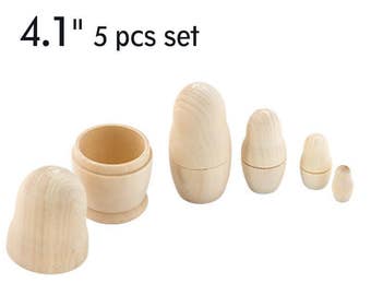 Blank unpainted wooden nesting dolls. 4.1", 5pcs set, blank matreshka, unpainted matryoshka