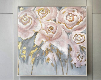 Abstract Floral Paintings on Canvas Gold leaf original art Wall Pictures Rose painting home Decor cuadros abstractos framed wall art