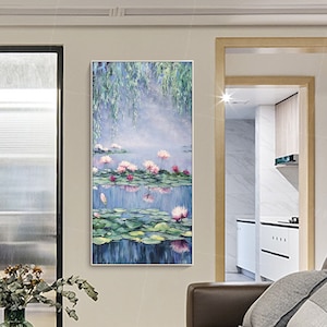 Claude Monet Water lilies lotus pond oil paintings on canvas blue art painting wall abstract canvas impression art framed long wall art