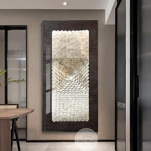 Luxury 3D Capiz Shell Wall Art, Textured Neutral Statement Piece, Modern Coastal Handmade Abstract Wall Decor,Living Room Wall Art