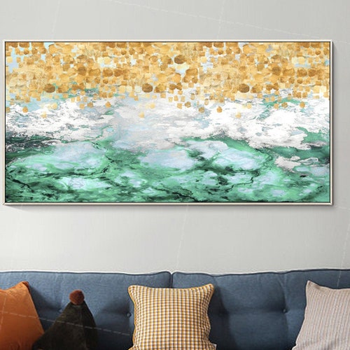 Emerald Green Framed Wall Art Gold Art Acrylic Abstract Flower Etsy