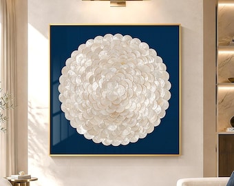 Arte da Parete 3D Coquille Capiz con Perla, Arte Marino Oro Muschel, Decorazione Murale Coquille,Arte Shadowbox Muschel,Opere d'Arte Muschel