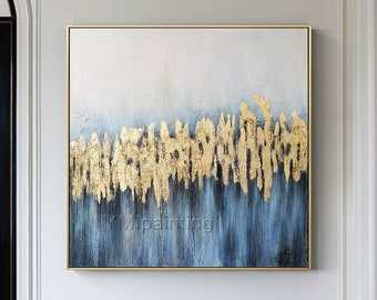 Gold leaf framed painting Acrylic abstract Paintings On Canvas art original tree art blue painting Large texture painting cuadros abstractos