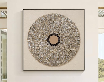 Opera d'arte 3D a forma di conchiglia d'ostrica: grande dipinto costiero marrone
