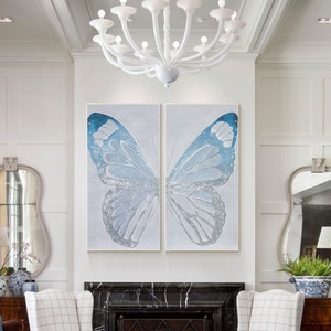 Set di 2 dipinti originali di farfalle, dipinti con glitter argento, decorazioni a forma di farfalla, dipinti a forma di farfalla monarca, regali a forma di farfalla, opere d&#39;arte scintillanti, Ymipaint