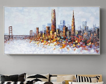 San Francisco canvas acrylic paintings on canvas original skyline abstract Palette knife texture painting framed wall art cuadros abstractos