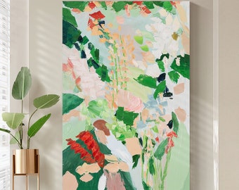 Modern Textured Floral Painting:Large Abstract Botanical Wall Art,Original Painting,Neutral Home Decor,living room wall art,Gift For Her