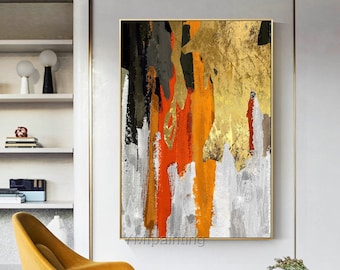 Gold art abstract art Acrylic Paintings On Canvas black painting original extra Large wall art wall pictures framed wall art Ymipainting