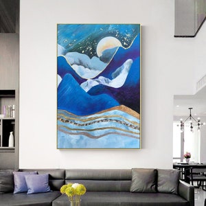 Moutain and Moon Arcylic Painting on Canvas Original Abstract Nordic ...