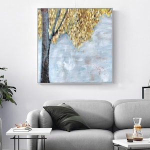 Original Tree acrylic paintings on Canvas framed wall art heavy texture Abstract extra large painting Gold leaf art living room Decor
