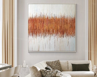 Orange Red Abstract Painting: Modern Minimalist Wall Art