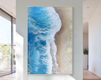 Framed Ocean Wave Abstract Painting: Large Modern Wall Art
