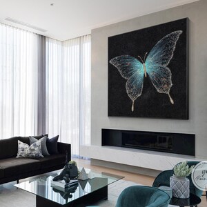 Large original Butterfly painting,teal butterfly wall art,butterfly gifts,glam wall art,glitter wall art,large butterfly art,Ymipaint