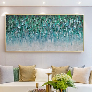 3D textured wall art,green painting,sage green decor,teal wall art,palette knife painting,extra large abstract art,Ymipaint