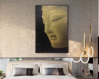 Gold Buddha Painting: Spiritual Zen Wall Art on Canvas,Portrait Art
