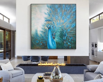 Original Peacock decor canvas art paintings on canvas blue Animal paintings cuadros abstractos Wall pictures framed wall art