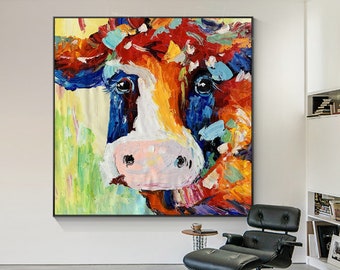 Cow Paintings on Canvas Framed Wall Art Farm Animal Painting Cow