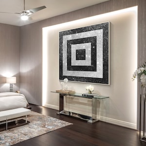 Glitter wall art,Glitter painting original,black art,glitter canvas,silver wall art,black wall art,glam painting,large modern art,Ymipaint
