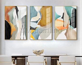 Framed painting set of 3 wall art Abstract painting Yellow acrylic paintings on canvas huge size original painting cuadros abstractos