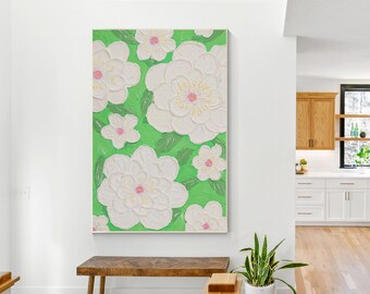 Original large flowers painting,large flower art,large floral art,textured painting,large green painting,textured wall art,Ymipainting