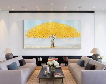 Original gold tree painting,gold tree wall art,living room decor,tree of life painting,large gold tree art,large framed art,Ymipaint