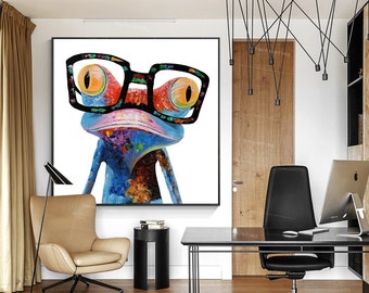 Frog Painting Pop Art Animal painting palette knife texture framed wall art acrylic paintings on canvas original Modern extra large wall art