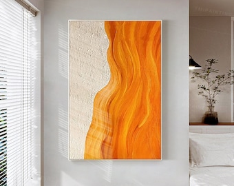 Orange Textured Abstract Painting: Modern Framed Wall Art