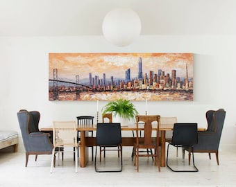 Original san francisco art,san francisco painting,large san francisco long wall art, san francisco abstract paintings on canvas,Ymipainting